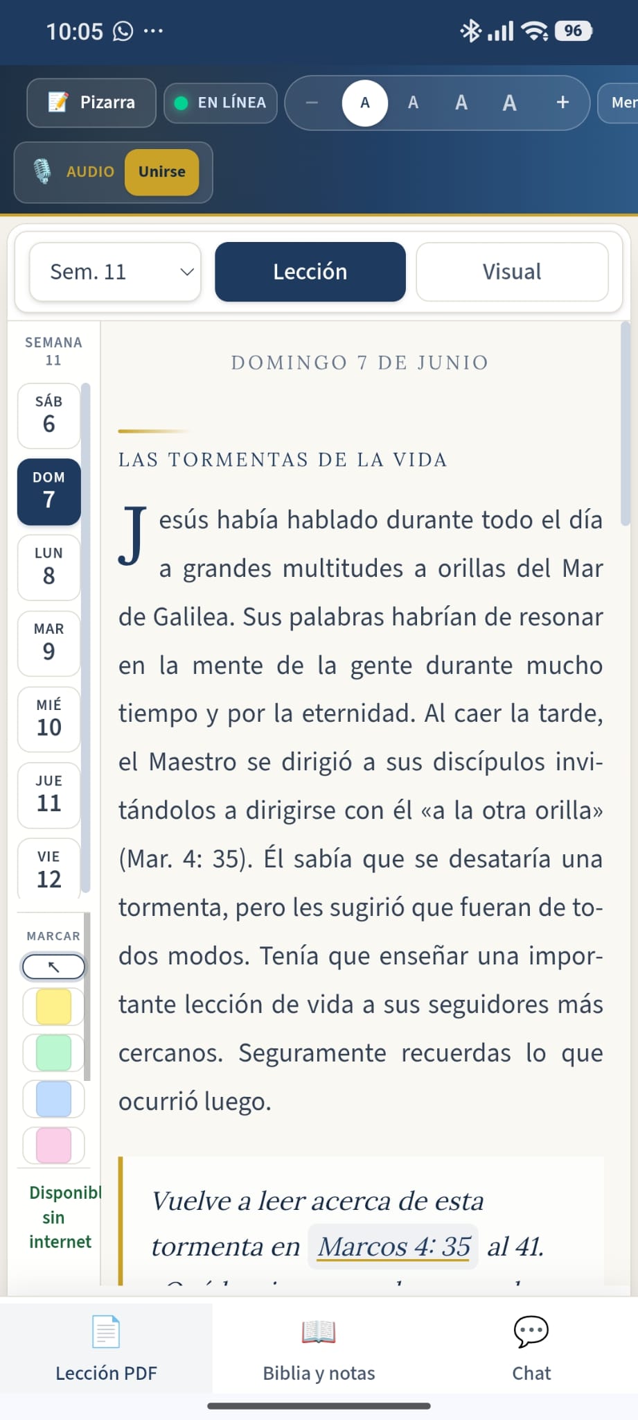 Lección diaria en celular